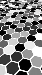 Honeycomb gray colored. Perspective view on polygon look like honeycomb. Isometric geometry. 3D illustration