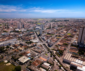 Aerial View of Franca city, Sao Paulo state. Brazil. March, 2019