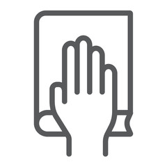 Honestly line icon, truth and trust, palm on book sign, vector graphics, a linear pattern on a white background.