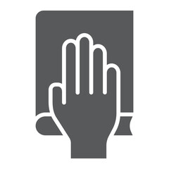 Honestly glyph icon, truth and trust, palm on book sign, vector graphics, a solid pattern on a white background.