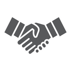 Handshake glyph icon, shake and agreement, diplomacy sign, vector graphics, a solid pattern on a white background.