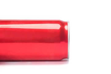 An aluminum red can at the white background, a close-up up.