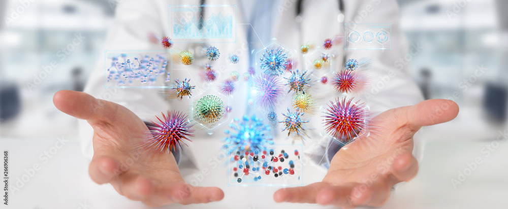 Aufkleber Doctor using digital nanobot virus 3D rendering
