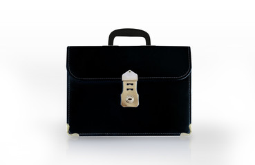 Leather School Bag on white background.- photo