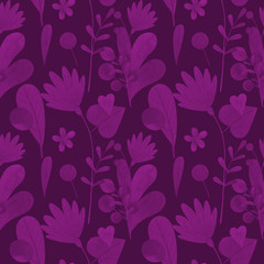 seamless pattern with cute watercolor illustration of stylized flowers.