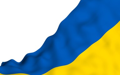 The flag of Ukraine on a white background. National flag and state ensign. Blue and yellow bicolour. 3D illustration waving flag