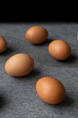 Chicken egg on the concrete table background.