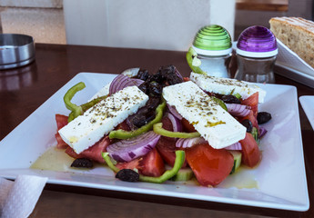 traditional greek salad with feta and olives