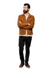 Fototapeta premium Handsome man with beard portrait over isolated white background
