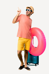 Full body of Man with hat and sunglasses on his summer vacation