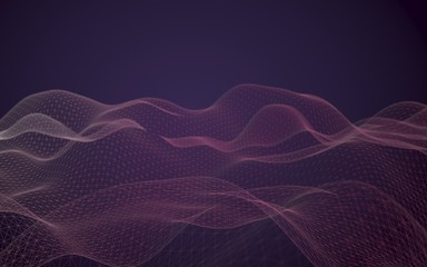 Abstract landscape background. Cyberspace purple grid. hi tech network. 3D illustration