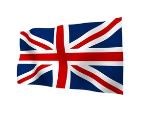 Waving flag of the Great Britain. British flag. United Kingdom of Great Britain and Northern Ireland. State symbol of the UK. 3D illustration