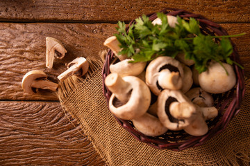 Shitake Mushroom on Wood Background
