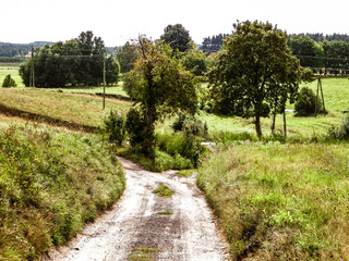 Fototapeta na wymiar Country road in Kashubian countryside. Poland.