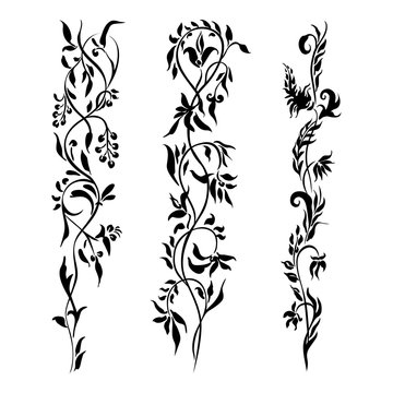Set floral decorative elements for print embroidery design