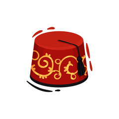 Traditional Turkish hat of red color. Vector illustration on white background.