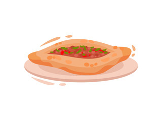 Traditional Turkish bread with filling. Vector illustration on white background.