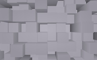 Abstract gray elegant cube geometric background. Chaotically advanced rectangular bars. 3D Rendering, 3D illustration