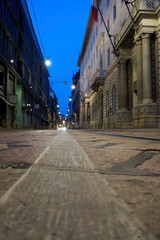 Center Street, lower view in Milan, Lombardia, Italy