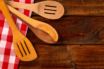red napkin with spoon on the table