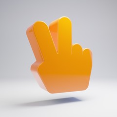 Volumetric glossy hot orange Hand Peace icon isolated on white background.