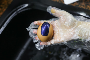 process of painting aster eggs in colorful 