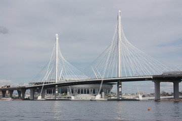 Obraz premium modern building on the Gulf of Finland and high-speed road in St. Petersburg 