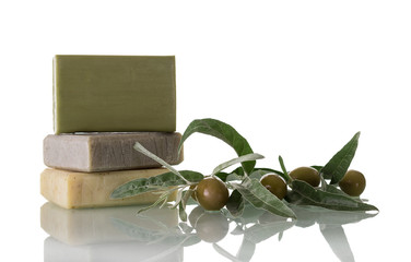 Natural handmade soap with olive oil isolated on white