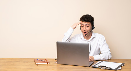 Telemarketer man has just realized something and has intending the solution