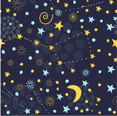 Seamless starry sky pattern. Night sky, where the stars Shine and the constellation of the Northern hemisphere dipper, bucket with handle. For textile, Wallpaper, book cover, magazine, postcard, texti