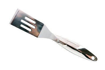 Kitchen spatula stainless steel against white background