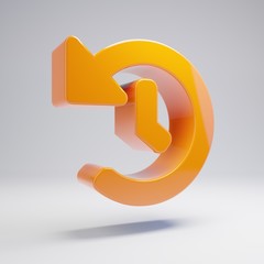 Volumetric glossy hot orange History icon isolated on white background.