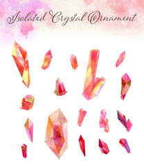Isolated watercolor red crystal cluster shard