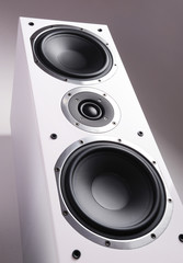 Closeup of white audio speaker