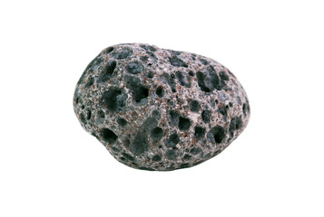 Black porous basalt stone on a white background