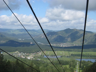 ski lift in the Altai mountains near lake Manzherok	