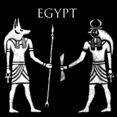 Monta and Anubis The gods of Egypt Drawings of the Gods for the design of t-shirts or tattoos. - obrazy, fototapety, plakaty