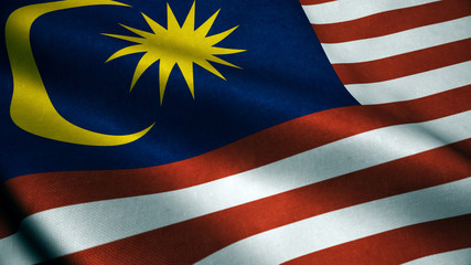 3d Animation of Malaysia flag. Realistic Malaysia Flag  waving in wind.