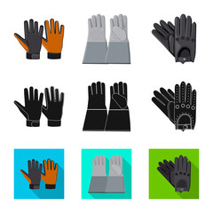 Vector illustration of glove and winter symbol. Set of glove and equipment stock symbol for web.