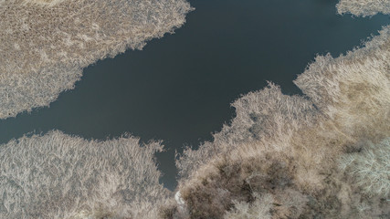 river with lot of islands aireal shoot 