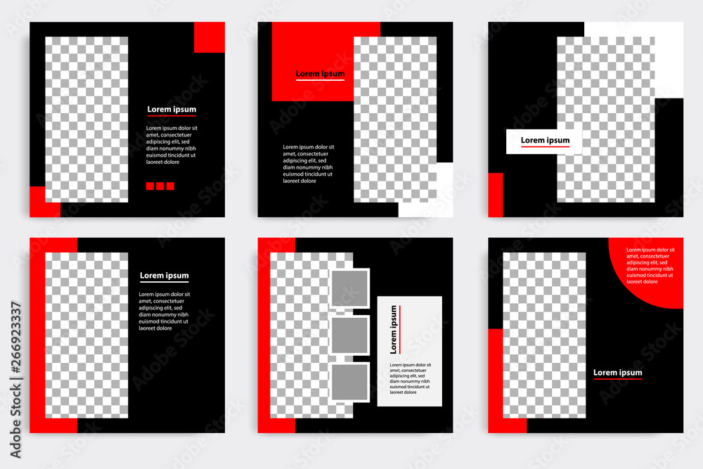 Sticker black red minimal design background vector illustration in white frame color. editable square abstra