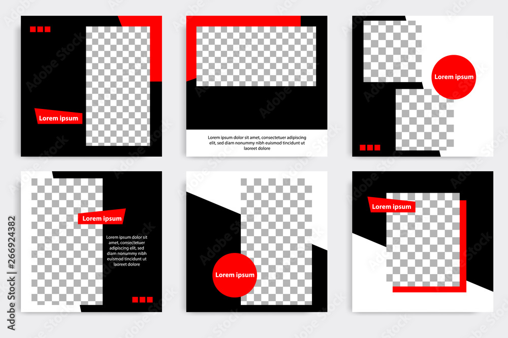 Sticker black red minimal design background vector illustration in white frame color. editable square abstra