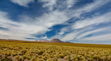 Highlands of Atacama desert in Chile with cloudy sky