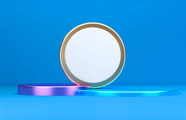 Blue Scene with geometrical forms, minimal abstract  background,3D render