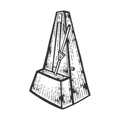 Metronome tool engraving vector illustration. Scratch board style imitation. Black and white hand drawn image.