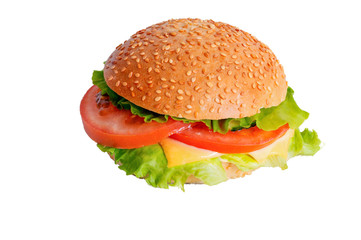 plain homemade hamburger without meat on a white background isolate