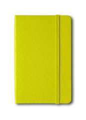 Lime green closed notebook isolated on white