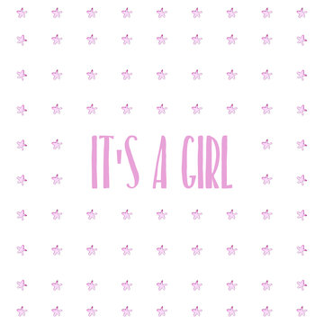 It's a girl card design with hand drawn watercolor pink stars. Baby shower design. Isolated on white background - Illustration