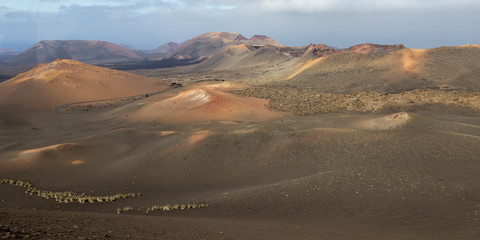 Volcanic landscape at Timanfaya national park, at Lanzarote island. Canary islands. Spain.