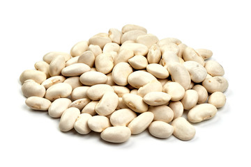 White dry beans, close-up, isolated on white background